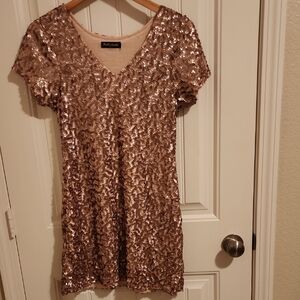 Women's Sequin Dress - Rose Gold